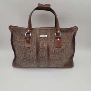 Vintage St. Moritz Women’s Brown Tweed Duffle Travel Carry Bag Faux Leather Trim